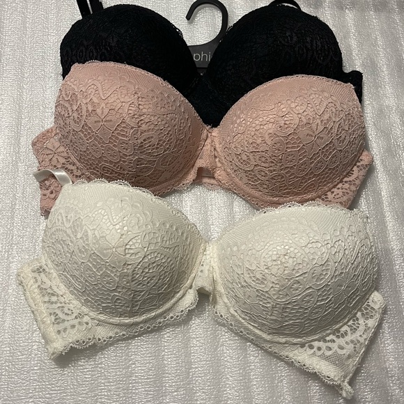 3-Pack Lace Push-Up Bras - Size 34B - NWT, Never Worn Pink White & Black - Picture 17 of 17